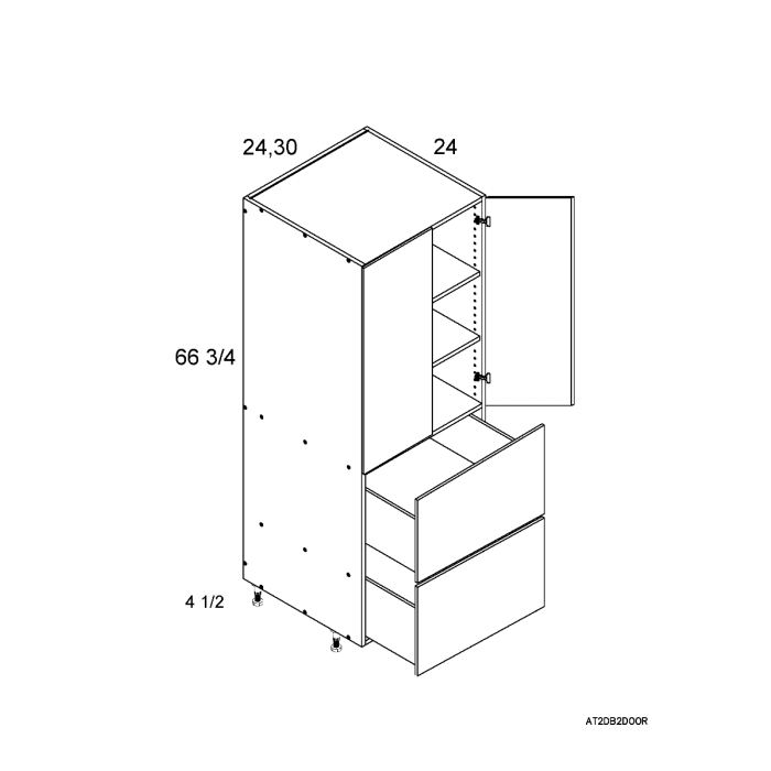 RTA Euro Gloss White 24" x 71" - 1/4" Utility Cabinet with 2 Door and 2 Drawers