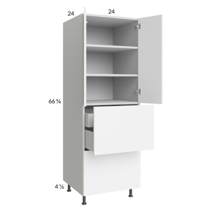 RTA Euro Gloss White 24" x 71" - 1/4" Utility Cabinet with 2 Doors, 2 Drawers and 1 Inner Drawer and 1 Finished End Panel