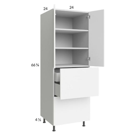 RTA Euro Gloss White 24" x 71" - 1/4" Utility Cabinet with 2 Doors, 2 Drawers and 1 Inner Drawer and 2 Finished End Panels