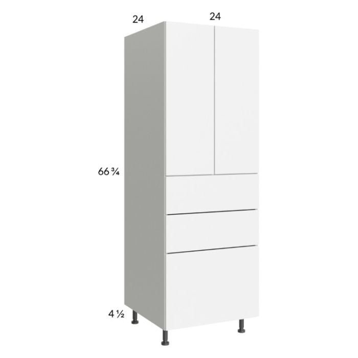 RTA Euro Gloss White 24" x 71" - 1/4" Utility Cabinet with 2 Doors and 3 Drawers and 1 Finished End Panel