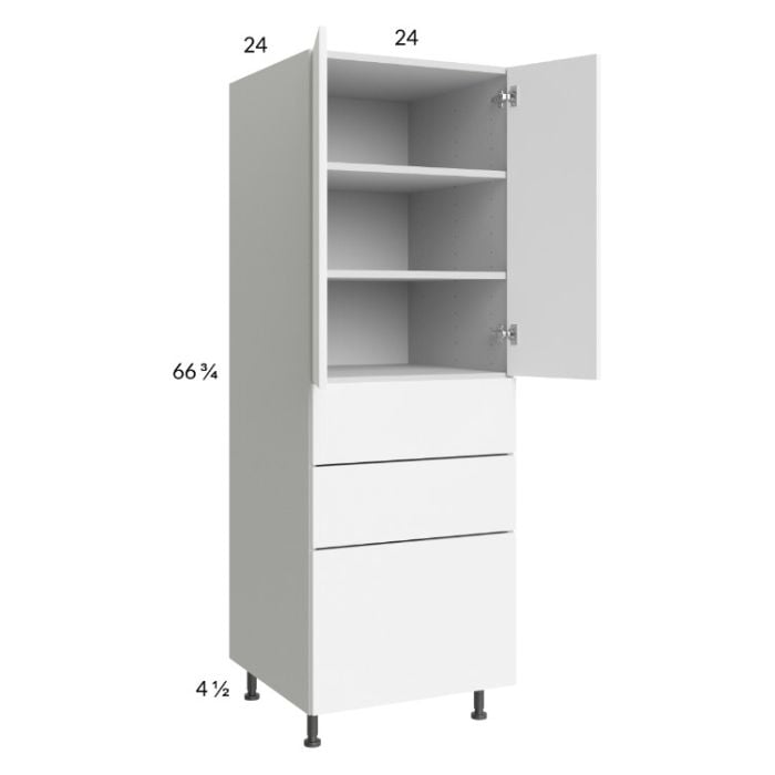 RTA Euro Gloss White 24" x 71" - 1/4" Utility Cabinet with 2 Doors and 3 Drawers and 1 Finished End Panel
