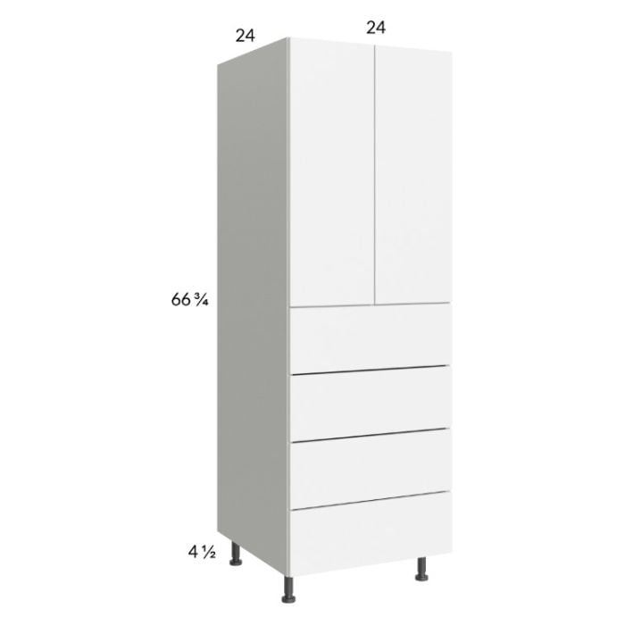 RTA Euro Gloss White 24" x 71" - 1/4" Utility Cabinet with 2 Doors and 4 Drawers and 1 Finished End Panel