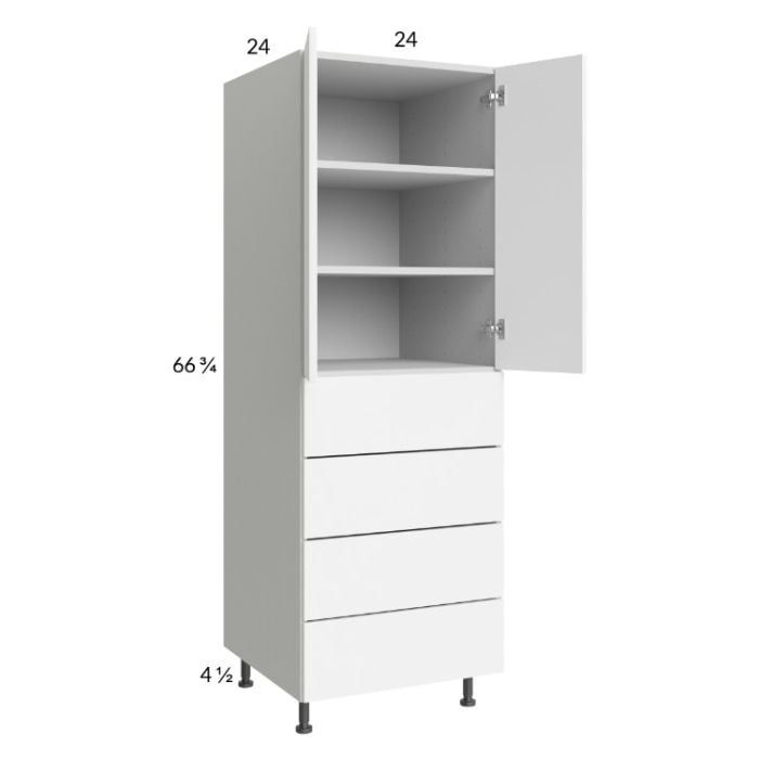 RTA Euro Gloss White 24" x 71" - 1/4" Utility Cabinet with 2 Doors and 4 Drawers and 1 Finished End Panel