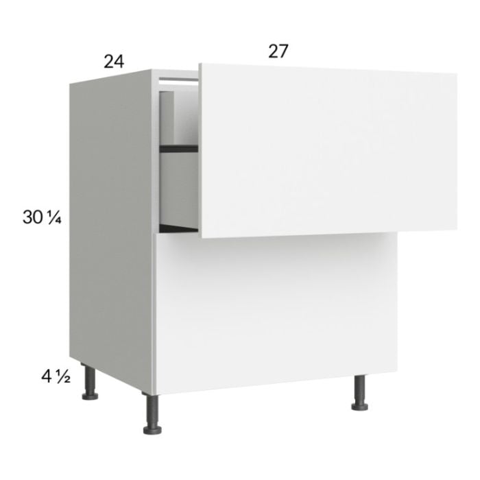 RTA Euro Gloss White 27" 2-Drawer Base Cabinet with 1 Inner Drawer