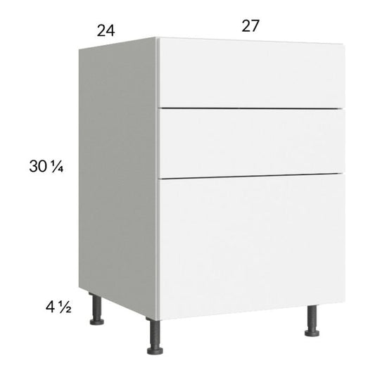 RTA Euro Gloss White 27" 2-Drawer Range Base Cabinet with 1 False Drawer Front with 2 Finished End Panels