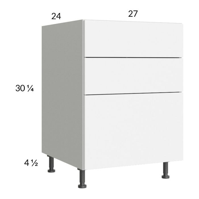 RTA Euro Gloss White 27" 2-Drawer Range Base Cabinet with 1 False Drawer Front