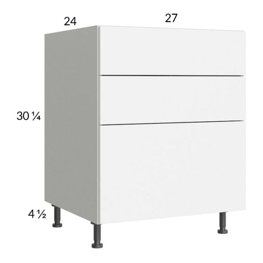 RTA Euro Gloss White 27" 3-Drawer Base Cabinet with 2 Finished End Panels