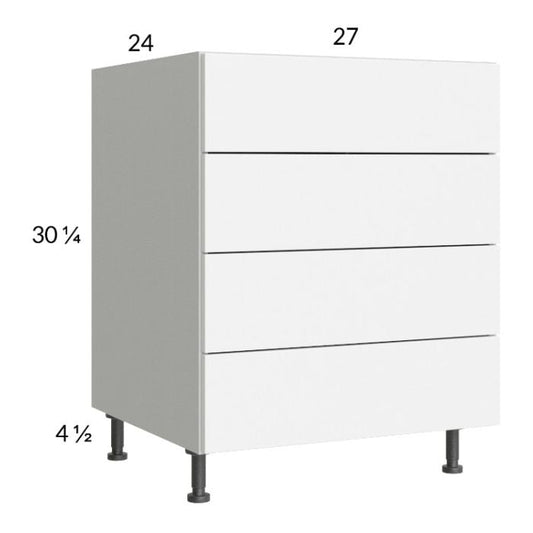 RTA Euro Gloss White 27" 3-Drawer Range Base Cabinet with 1 False Drawer Front and 2 Finished End Panels