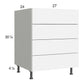 RTA Euro Gloss White 27" 3-Drawer Range Base Cabinet with 1 False Drawer Front