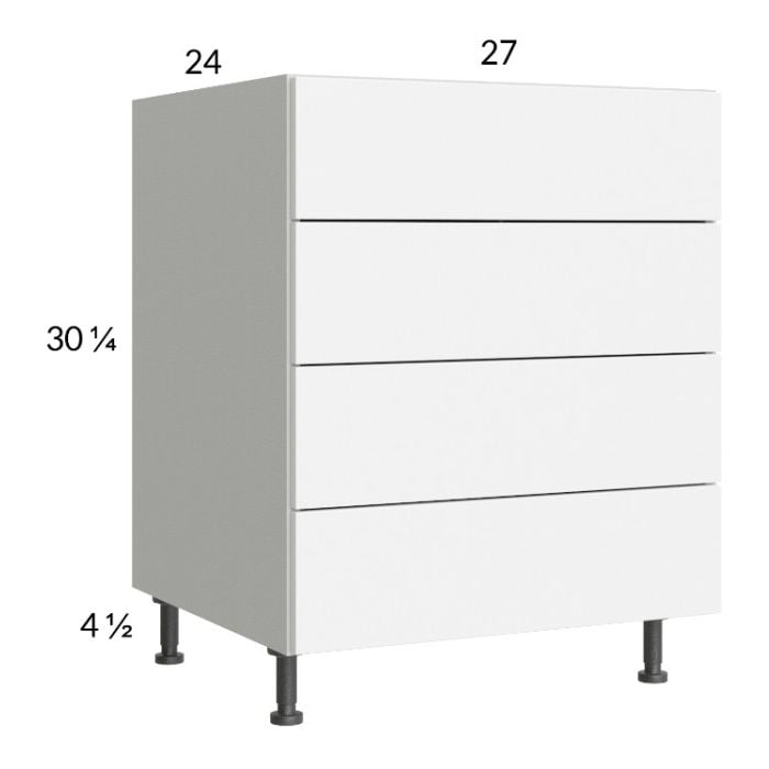 RTA Euro Gloss White 27" 4-Drawer Base Cabinet with 2 Finished End Panels