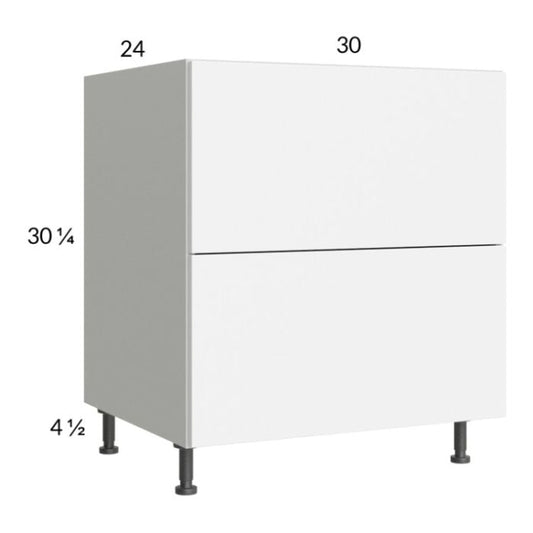 RTA Euro Gloss White 30" 2-Drawer Base Cabinet with 1 Finished End Panel