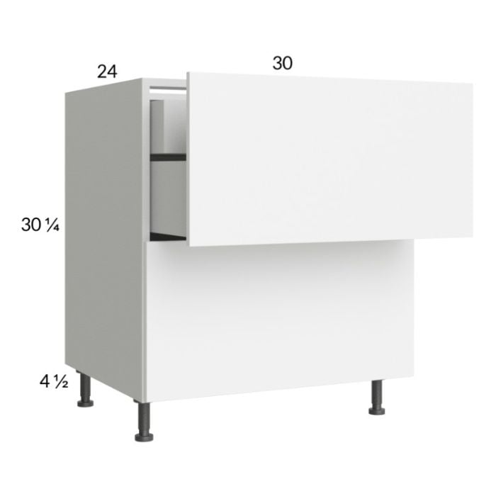 RTA Euro Gloss White 30" 2-Drawer Base Cabinet with 1 Inner Drawer and 1 Finished End Panel