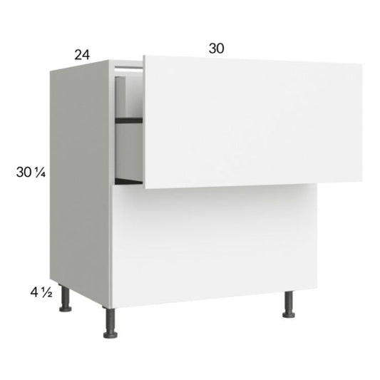 RTA Euro Gloss White 30" 2-Drawer Base Cabinet with 1 Inner Drawer and 1 Finished End Panel