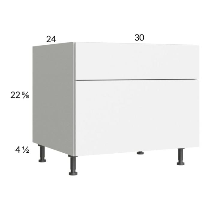 RTA Euro Gloss White 30" 2-Drawer Desk Base Cabinet and 1 Finished End Panel