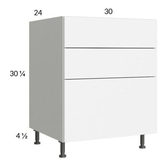 RTA Euro Gloss White 30" 2-Drawer Range Base Cabinet with 1 False Drawer Front