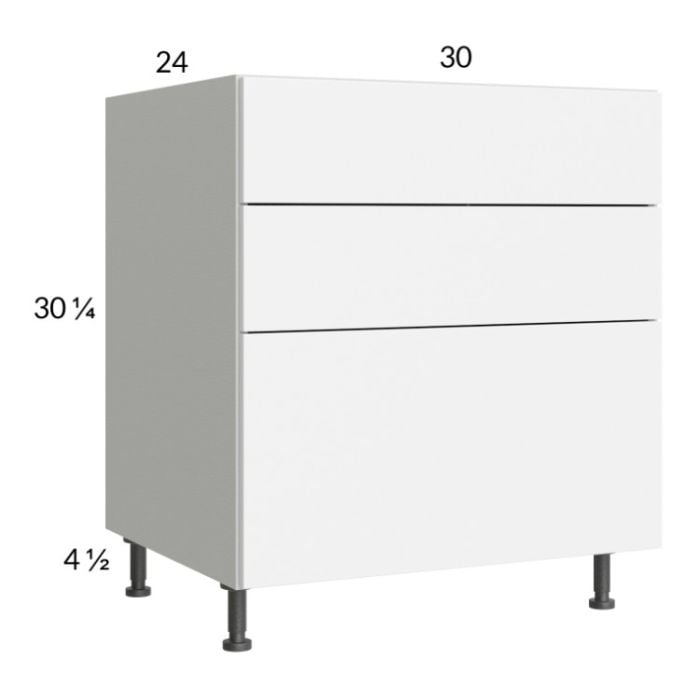 RTA Euro Gloss White 30" 3-Drawer Base Cabinet