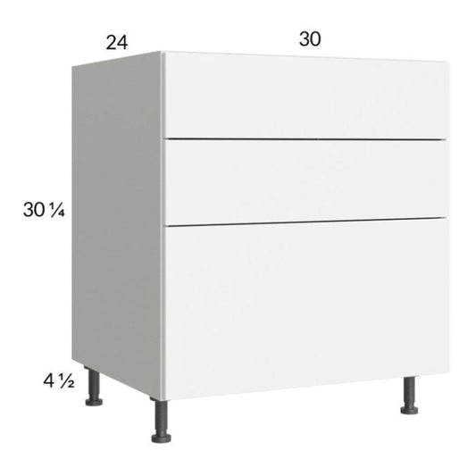 RTA Euro Gloss White 30" 3-Drawer Base Cabinet