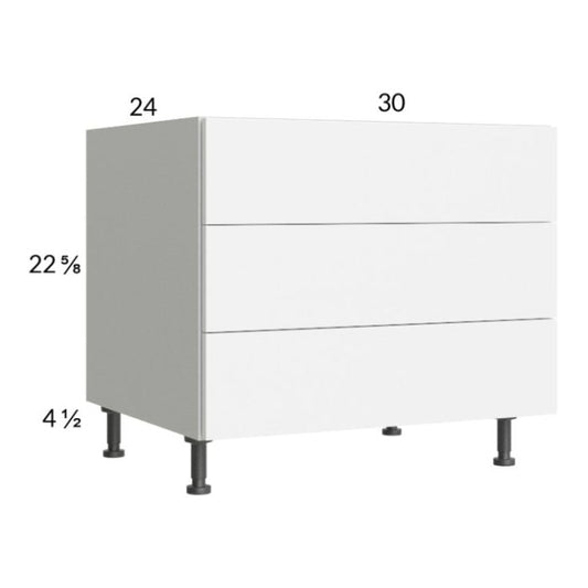 RTA Euro Gloss White 30" 3-Drawer Desk Base Cabinet and 1 Finished End Panel