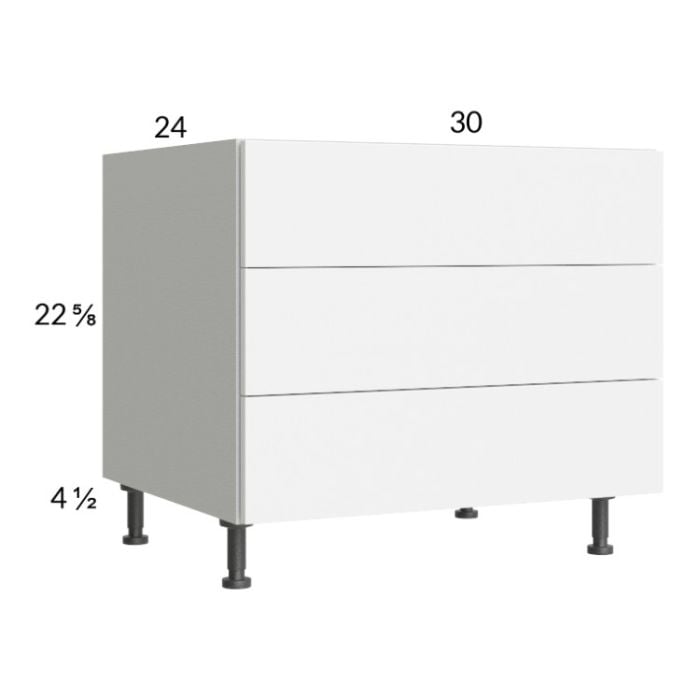 RTA Euro Gloss White 30" 3-Drawer Desk Base Cabinet and 2 Finished End Panels