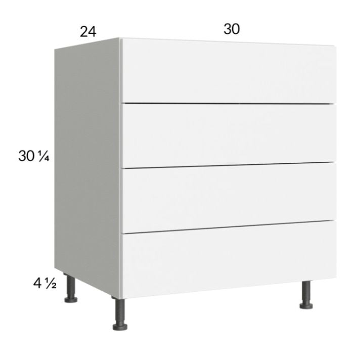 RTA Euro Gloss White 30" 4-Drawer Base Cabinet with 2 Finished End Panels