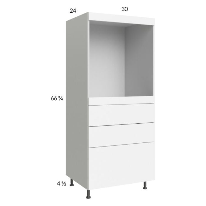 RTA Euro Gloss White 30" x 71" - 1/4" Single Oven Cabinet with 3 Drawers and 2 Finished End Panels