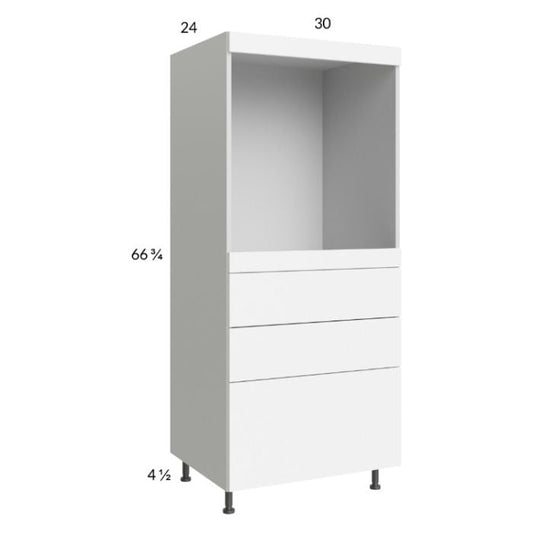 RTA Euro Gloss White 30" x 71" - 1/4" Single Oven Cabinet with 3 Drawers and 2 Finished End Panels