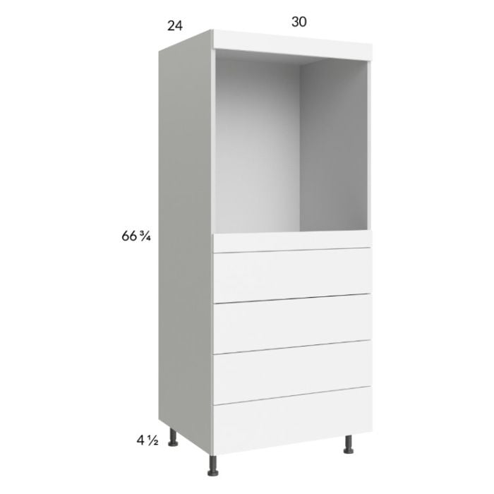 RTA Euro Gloss White 30" x 71" - 1/4" Single Oven Cabinet with 4 Drawers and 2 Finished End Panels