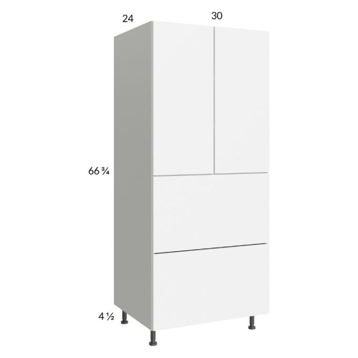 RTA Euro Gloss White 30" x 71" - 1/4" Utility Cabinet with 2 Doors, 2 Drawers and 1 Inner Drawer and 1 Finished End Panel