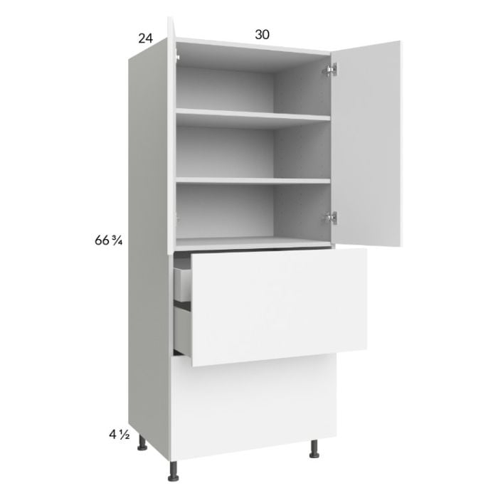 RTA Euro Gloss White 30" x 71" - 1/4" Utility Cabinet with 2 Doors, 2 Drawers and 1 Inner Drawer