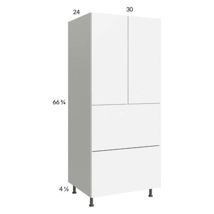 RTA Euro Gloss White 30" x 71" - 1/4" Utility Cabinet with 2 Doors and 2 Drawers and 1 Finished End Panel
