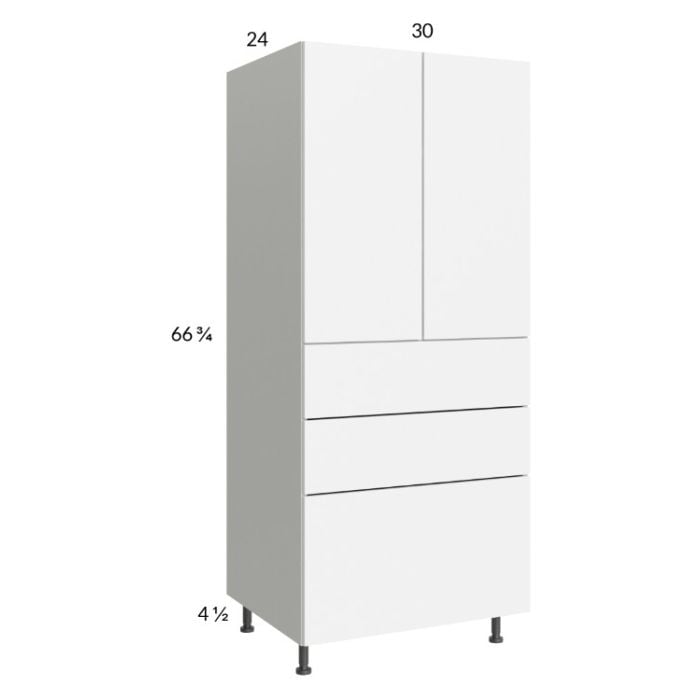 RTA Euro Gloss White 30" x 71" - 1/4" Utility Cabinet with 2 Doors and 3 Drawers