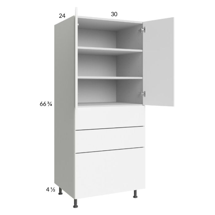 RTA Euro Gloss White 30" x 71" - 1/4" Utility Cabinet with 2 Doors and 3 Drawers