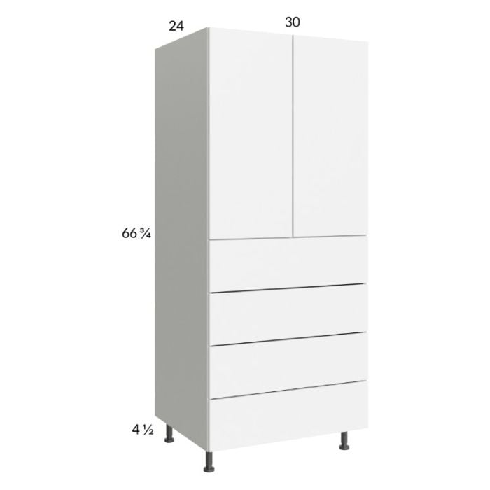 RTA Euro Gloss White 30" x 71" - 1/4" Utility Cabinet with 2 Doors and 4 Drawers and 2 Finished End Panels