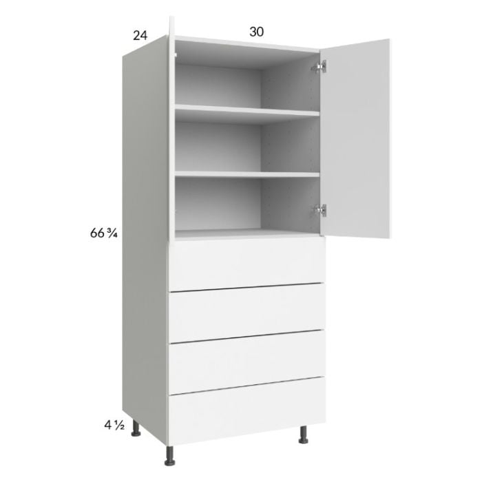 RTA Euro Gloss White 30" x 71" - 1/4" Utility Cabinet with 2 Doors and 4 Drawers