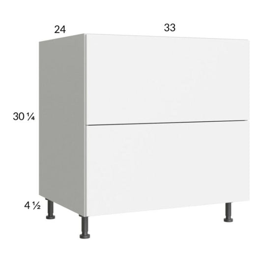 RTA Euro Gloss White 33" 2-Drawer Base Cabinet with 1 Finished End Panel