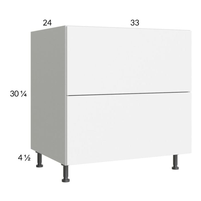 RTA Euro Gloss White 33" 2-Drawer Base Cabinet with 1 Inner Drawer with 2 Finished End Panels