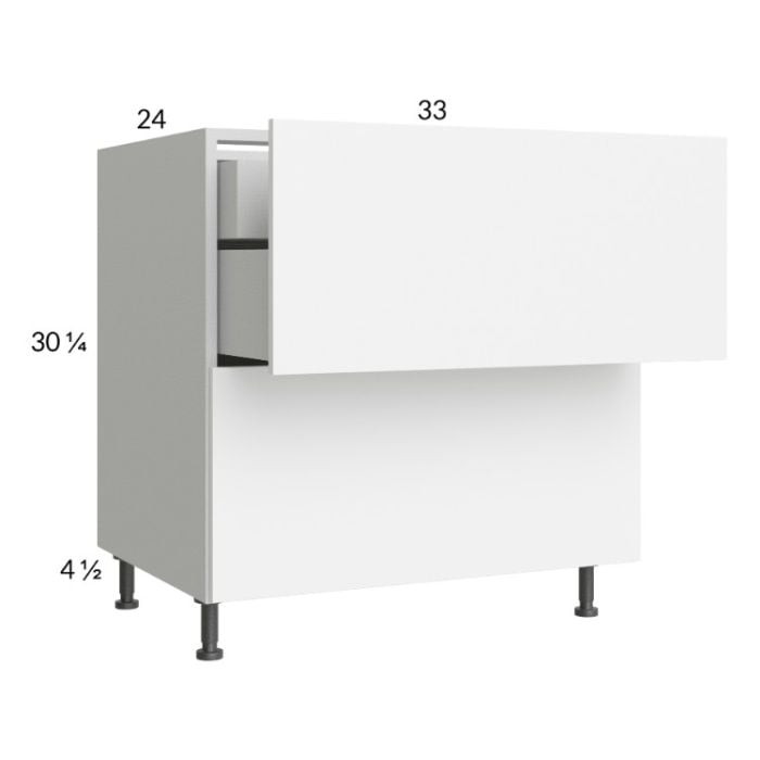 RTA Euro Gloss White 33" 2-Drawer Base Cabinet with 1 Inner Drawer