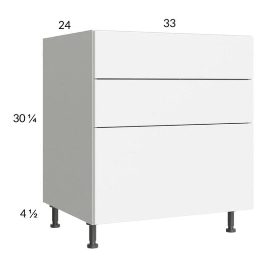 RTA Euro Gloss White 33" 2-Drawer Range Base Cabinet with 1 False Drawer Front and 1 Finished End Panel