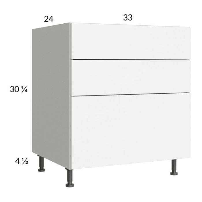 RTA Euro Gloss White 33" 2-Drawer Range Base Cabinet with 1 False Drawer Front
