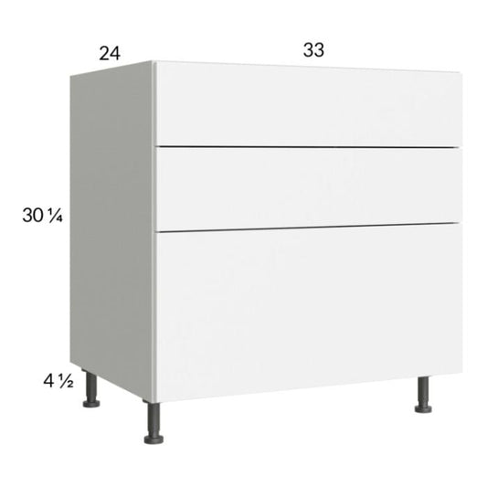RTA Euro Gloss White 33" 3-Drawer Base Cabinet with 2 Finished End Panels