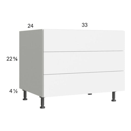 RTA Euro Gloss White 33" 3-Drawer Desk Base Cabinet and 2 Finished End Panels