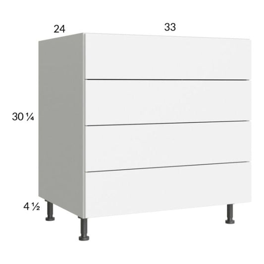 RTA Euro Gloss White 33" 3-Drawer Range Base Cabinet with 1 False Drawer Front and 1 Finished End Panel
