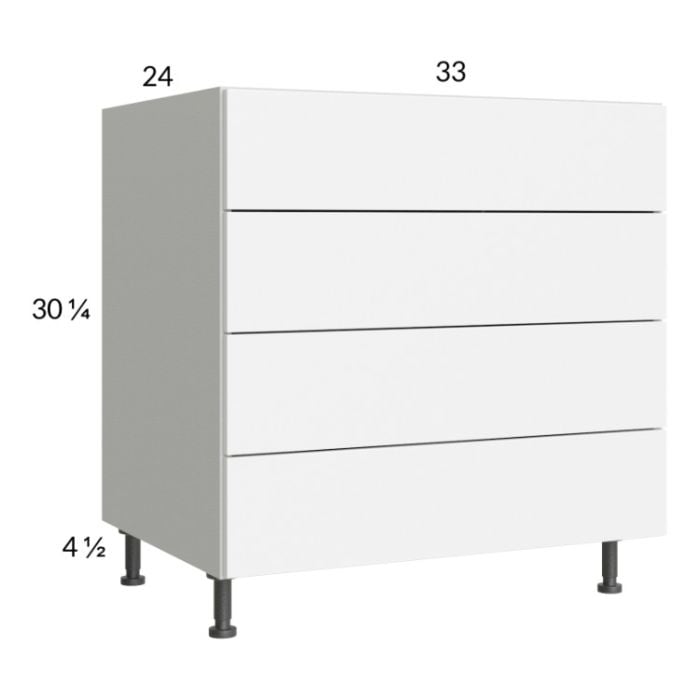 RTA Euro Gloss White 33" 4-Drawer Base Cabinet