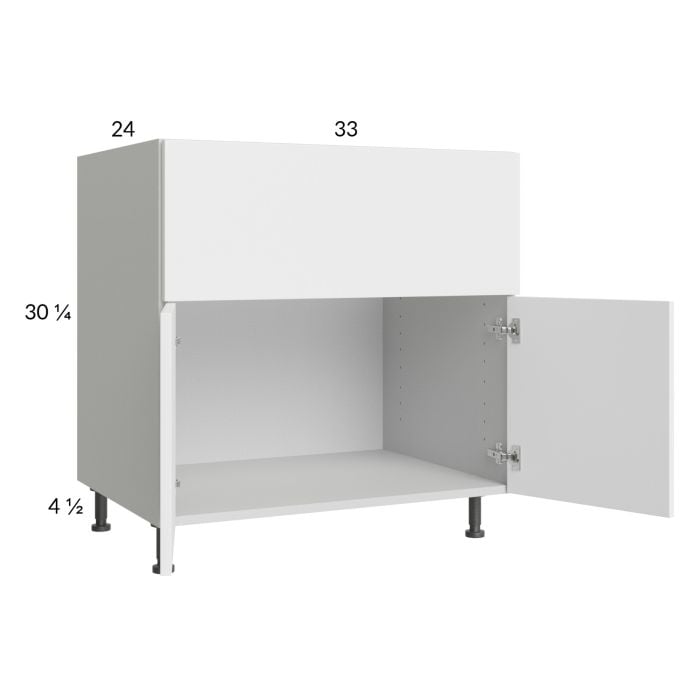 RTA Euro Gloss White 33" Farm Sink Base Cabinet with 1 Finished End Panel
