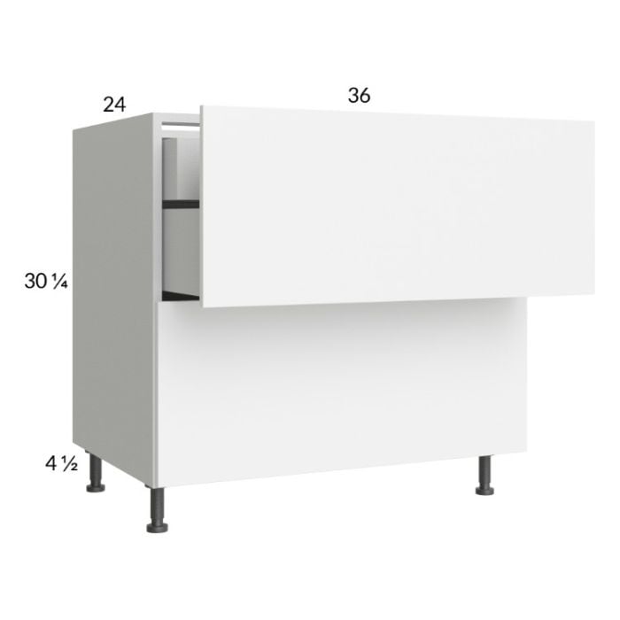 RTA Euro Gloss White 36" 2-Drawer Base Cabinet with 1 Inner Drawer and 1 Finished End Panel