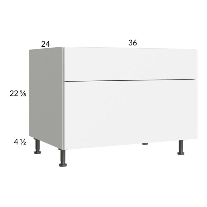 RTA Euro Gloss White 36" 2-Drawer Desk Base Cabinet and 1 Finished End Panel