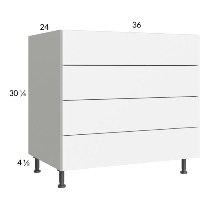 RTA Euro Gloss White 36" 3-Drawer Range Base Cabinet with 1 False Drawer Front and 2 Finished End Panels
