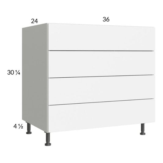 RTA Euro Gloss White 36" 4-Drawer Base Cabinet