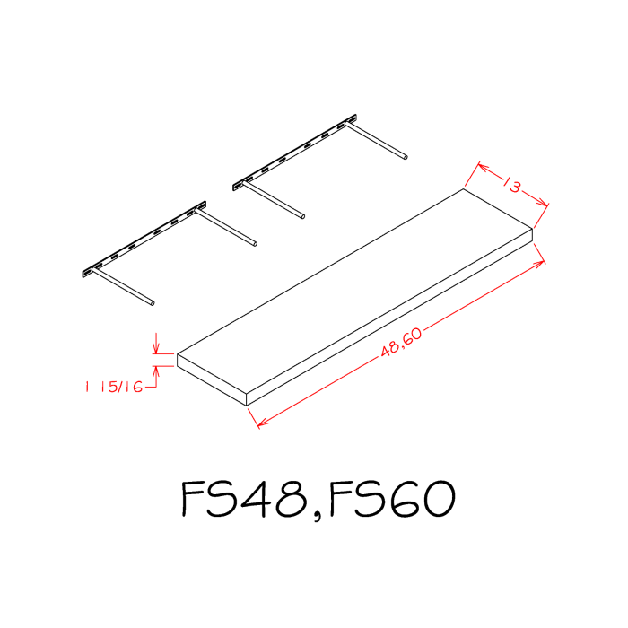 RTA Euro Gloss White 48" Floating Wall Shelf