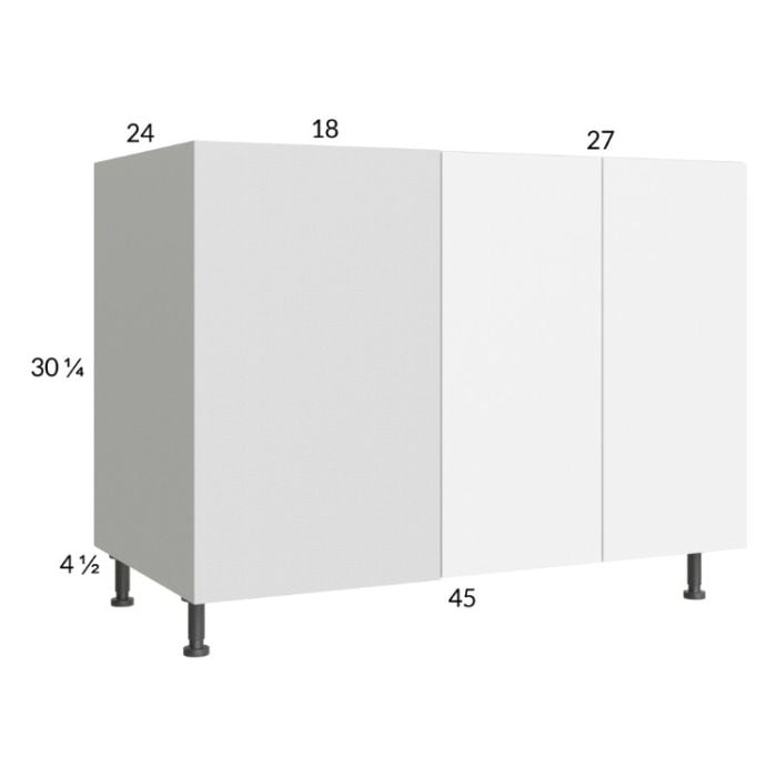RTA Euro Gloss White 52" - 55" Full Height 2-Door Blind Base Corner Cabinet with 1 Finished End Panel